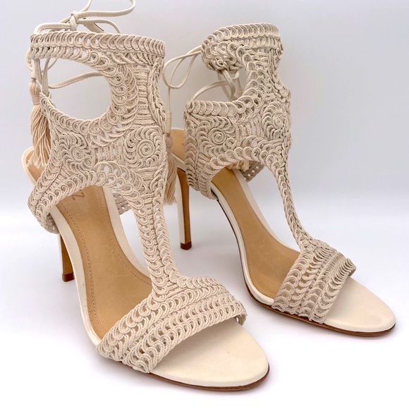 Schutz - Veca Crochet Macrame Tassel Sandals Size 8.5 Ecru / Ivory / Beige - Picture 3 of 8